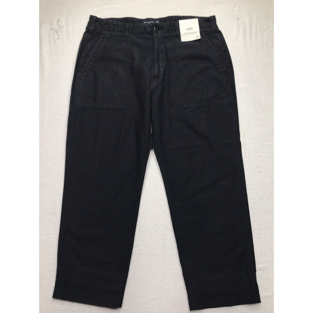 NWT ABERCROMBIE & FITCH Loose Pant Men 36x30 (hemmed to 27) Black Baggy Chino